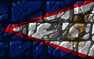 amerikanisch-samoa flagge, brickwall, 4k, ozeanien l&#228;nder, die nationalen symbole, die flagge von amerikanisch-samoa, kreativ, amerikanisch-samoa, ozeanien, amerikanisch-samoa 3d flag