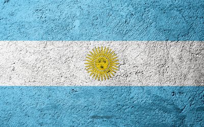 Flag of Argentina, concrete texture, stone background, Argentina flag, South America, Argentina, flags on stone