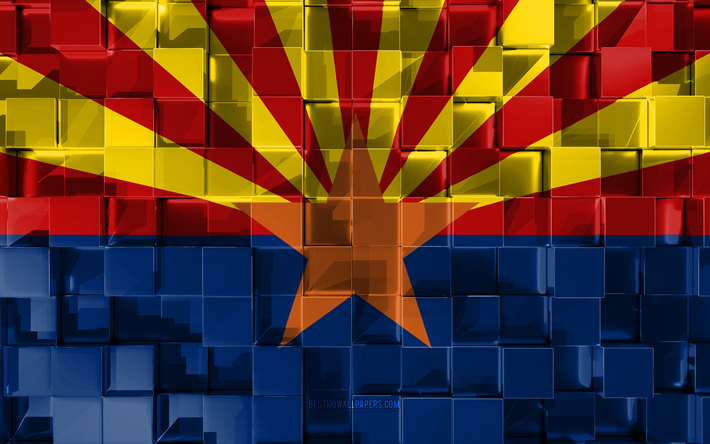 Drapeau de l&#39;Arizona, 3d drapeau de l&#39;&#233;tat AM&#201;RICAIN, cubes 3d de la texture, des Drapeaux des &#233;tats Am&#233;ricains, art 3d, Arizona, &#233;tats-unis, la 3d de la texture, de l&#39;Arizona drapeau