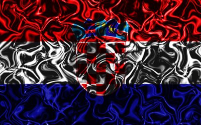 4k, Bandeira da Cro&#225;cia, resumo de fuma&#231;a, Europa, s&#237;mbolos nacionais, Croata bandeira, Arte 3D, A cro&#225;cia 3D bandeira, criativo, Pa&#237;ses europeus, Cro&#225;cia