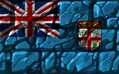 Fiji bandeira, brickwall, 4k, Oceania pa&#237;ses, s&#237;mbolos nacionais, Bandeira das ilhas Fiji, criativo, Fiji, Oceania, Fiji 3D bandeira