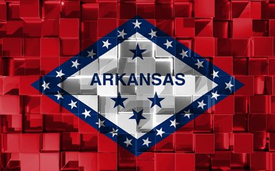 Flaggan i Arkansas, 3d-flagga, AMERIKANSKA staten, 3d kuber konsistens, Flags of American states, 3d-konst, Arkansas, USA, 3d-textur, Arkansas flagga