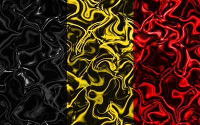 4k, Bandiera del Belgio, astratto fumo, Europa, simboli nazionali, Belga, bandiera, 3D, arte, Belgio 3D, creativo, i paesi Europei, Belgio