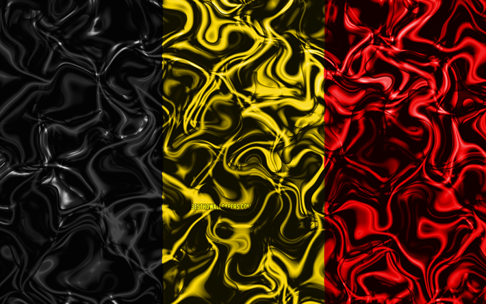 4k, フラグのベルギー, 抽象煙, 欧州, 国立記号, ベルギーフラグ, 3Dアート, ベルギーの3Dフラグ, 創造, 欧州諸国, ベルギー
