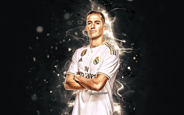 2019-2020 Lucas Vazquez, sezon, İspanyol futbolcular, orta saha Oyuncusu, Real Madrid FC, neon ışıkları, Lucas Vazquez Iglesias, futbol, Real Madrid CF, LaLiga, Galacticos, La Liga&#39;nın