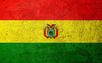 La bandera de Bolivia, de hormig&#243;n de textura, de piedra de fondo, bandera de Bolivia, Am&#233;rica del Sur, Bolivia, indicadores de piedra