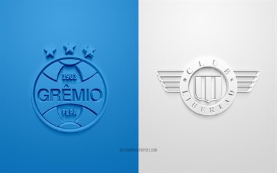 Gremio vs Club Libertad Asuncion, 2019 de la Copa Libertadores, la CONMEBOL, le mat&#233;riel promotionnel, match de football, logos, art 3d, Club Libertad, le Gremio