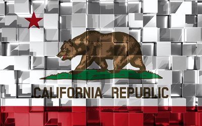 Flaggan i Kalifornien, 3d-flagga, AMERIKANSKA staten, 3d kuber konsistens, Flags of American states, 3d-konst, Kalifornien, USA, 3d-textur, Kalifornien flagga