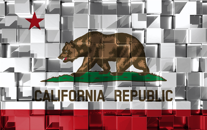 La bandera de California, 3d de la bandera, de estado de EEUU, 3d cubos de textura, Banderas de los estados Americanos, arte 3d, California, estados UNIDOS, de textura en 3d, de la bandera de California