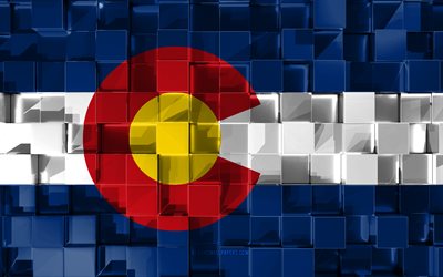 Flag of Colorado, 3d flag, US state, 3d cubes texture, Flags of American states, 3d art, Colorado, USA, 3d texture, Colorado flag