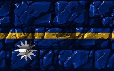 nauru flagge, brickwall, 4k, ozeanien l&#228;nder, die nationalen symbole, die flagge von nauru, kreativ, nauru, in ozeanien, nauru 3d flag
