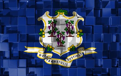 Flag of Connecticut, 3d flag, US state, 3d cubes texture, Flags of American states, 3d art, Connecticut, USA, 3d texture, Connecticut flag