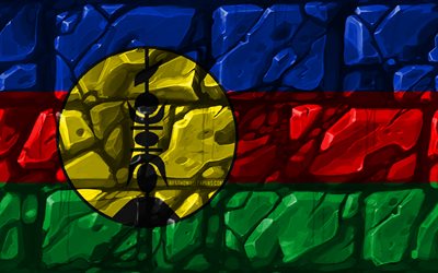 New Caledonia flag, brickwall, 4k, Oceanian countries, national symbols, Flag of New Caledonia, creative, New Caledonia, Oceania, New Caledonia 3D flag