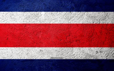 Flag of Costa Rica, concrete texture, stone background, Costa Rica flag, North America, Costa Rica, flags on stone