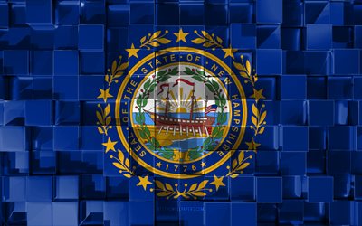 Flag of New Hampshire, 3d flag, US state, 3d cubes texture, Flags of American states, 3d art, New Hampshire, USA, 3d texture, New Hampshire flag