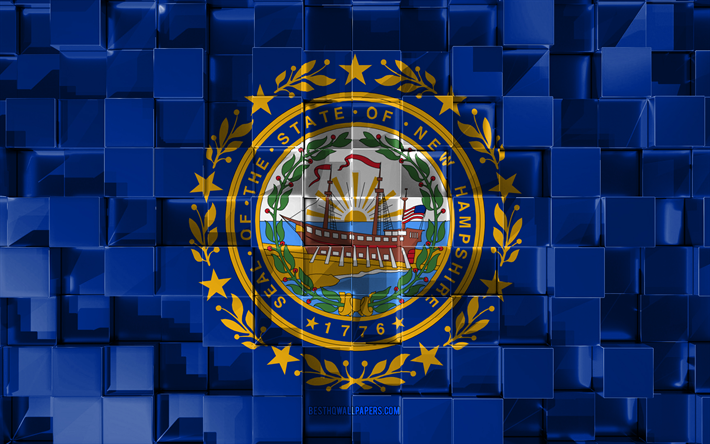 flagge von new hampshire, 3d, fahne, uns, staat, 3d-w&#252;rfel-textur, flaggen der amerikanischen staaten, 3d-kunst, new hampshire, usa, 3d-textur, new hampshire flagge