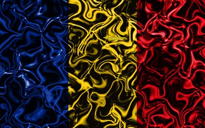 4k, Romanya Bayrak, soyut duman, Avrupa, ulusal semboller, 3D sanat, Romanya, 3D bayrak, yaratıcı, Avrupa &#252;lkeleri
