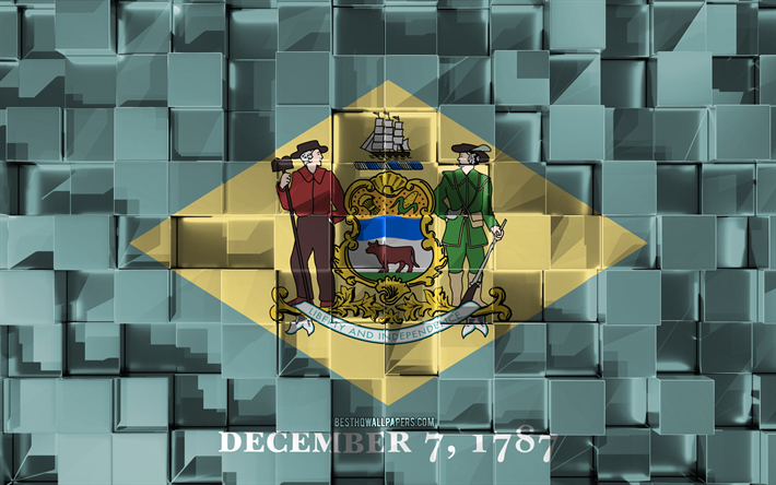 Flag of Delaware, 3d flag, US state, 3d cubes texture, Flags of American states, 3d art, Delaware, USA, 3d texture, Delaware flag