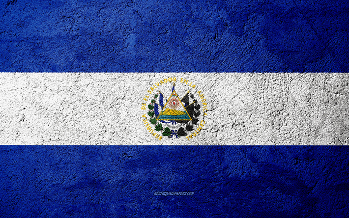 Drapeau de El Salvador, du b&#233;ton, de la texture, de la pierre de fond, drapeau El Salvador, Am&#233;rique du Nord, en El Salvador, les drapeaux sur la pierre