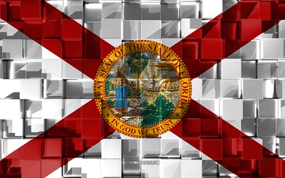 Flaggan i Florida, 3d-flagga, AMERIKANSKA staten, 3d kuber konsistens, Flags of American states, 3d-konst, Florida, USA, 3d-textur, Florida flagga
