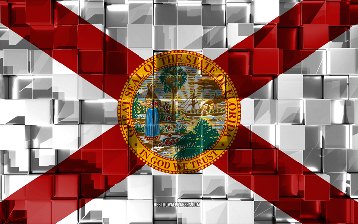 La bandera de la Florida, 3d de la bandera, de estado de EEUU, 3d cubos de textura, Banderas de los estados Americanos, arte 3d, Florida, estados UNIDOS, de textura en 3d, Florida bandera