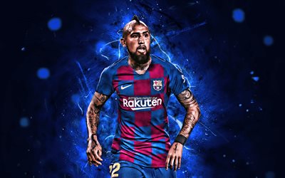 Arturo Vidal, 2019, Barcelona FC, Spain, La Liga, soccer, football, FCB, Arturo Erasmo Vidal Pardo, neon lights, Barca, Chilean footballers, LaLiga