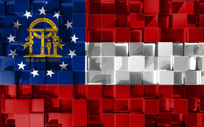 Flag of Georgia, 3d flag, US state, 3d cubes texture, Flags of American states, 3d art, Georgia, USA, 3d texture, Georgia flag