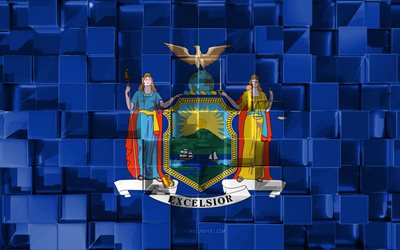 Flag of New York State, 3d flag, US state, 3d cubes texture, Flags of American states, 3d art, New York State, USA, 3d texture, New York State flag