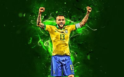Dani Alves, 2019, Brazil National Team, soccer, footballers, Daniel Alves da Silva, neon lights, 2019 Copa America, abstract art, Brazilian football team