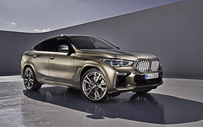 2020, BMW X6, M50i, exterior, front view, sport SUV, new gray X6, German luxury cars, BMW