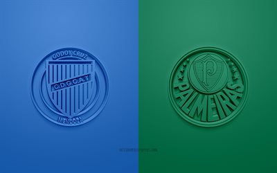 Godoy Cruz vs Palmeiras, 2019 Copa Libertadores, pr-material, fotbollsmatch, logotyper, 3d-konst, CONMEBOL, Godoy Cruz Och Antonio Tomba, OM Palmer