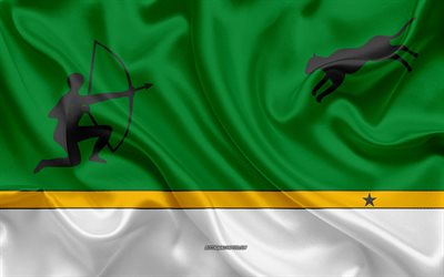 Bandeira do Amazonas Departamento, 4k, textura de seda, Departamento do Amazonas, Amazonas, Departamento colombiano, Bandeira do Amazonas, Col&#244;mbia