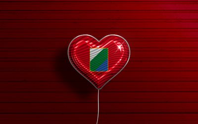 J’aime les Abruzzes, 4k, ballons r&#233;alistes, fond en bois rouge, Jour des Abruzzes, r&#233;gions italiennes, drapeau des Abruzzes, Italie, ballon avec drapeau, Abruzzes