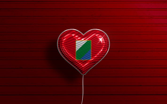 I Love Abruzzo, 4k, realistic balloons, red wooden background, Day of Abruzzo, italian regions, flag of Abruzzo, Italy, balloon with flag, Abruzzo flag, Abruzzo
