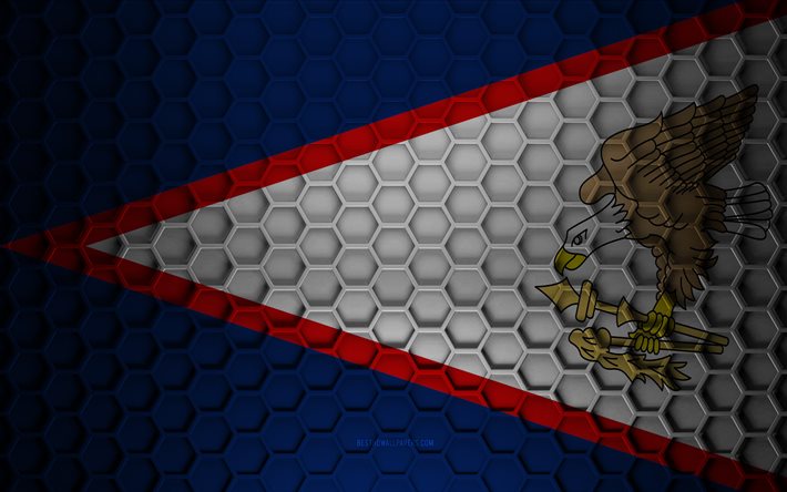 Amerikanska Samoa flagga, 3d hexagoner textur, Amerikanska Samoa, 3d textur, Amerikanska Samoa 3d flagga, metall textur, flagga av amerikanska Samoa