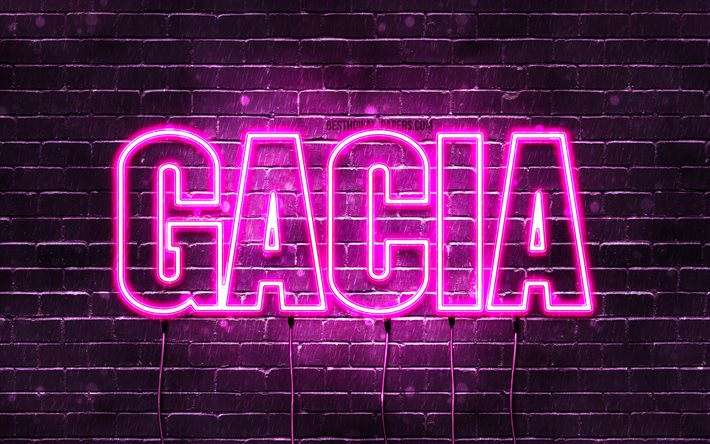 Gacia, 4k, sfondi con nomi, nomi femminili, nome Gacia, luci al neon viola, buon compleanno Gacia, nomi femminili arabi popolari, foto con nome Gacia