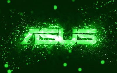 Asus gr&#246;n logotyp, 4k, gr&#246;na neonljus, kreativ, gr&#246;n abstrakt bakgrund, Asus logotyp, m&#228;rken, Asus