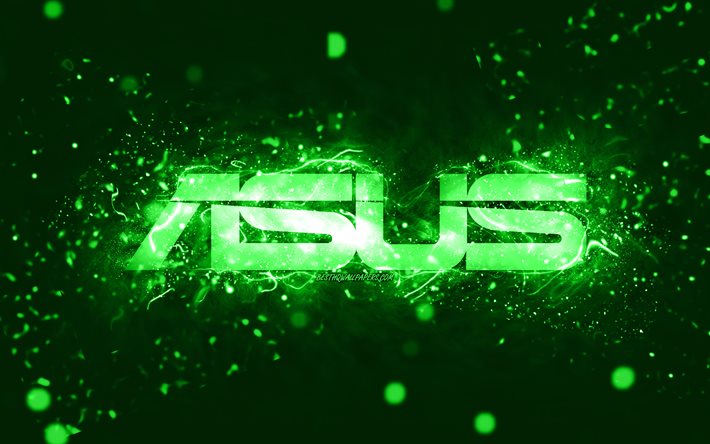 Asus グリーン ロゴ, 4k, 緑のネオンライト, creative クリエイティブ, 緑の抽象的な背景, Asus ロゴ, お, アスサ