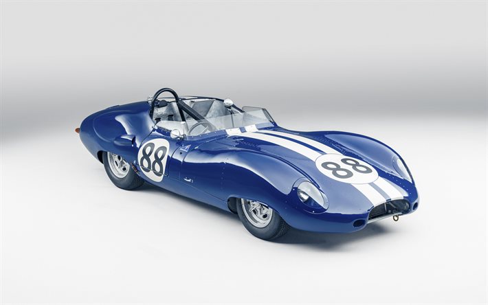 1959, Lister Costin, 4k, front view, exterior, blue retro coupe, blue Costin, Lister