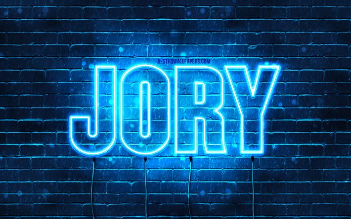 Jory, 4k, sfondi con nomi, nome Jory, luci al neon blu, buon compleanno Jory, nomi maschili arabi popolari, foto con nome Jory