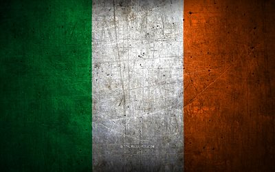 Drapeau irlandais en m&#233;tal, art grunge, pays europ&#233;ens, Jour de l&#39;Irlande, symboles nationaux, Drapeau de l&#39;Irlande, drapeaux en m&#233;tal, Europe, Drapeau irlandais, Irlande