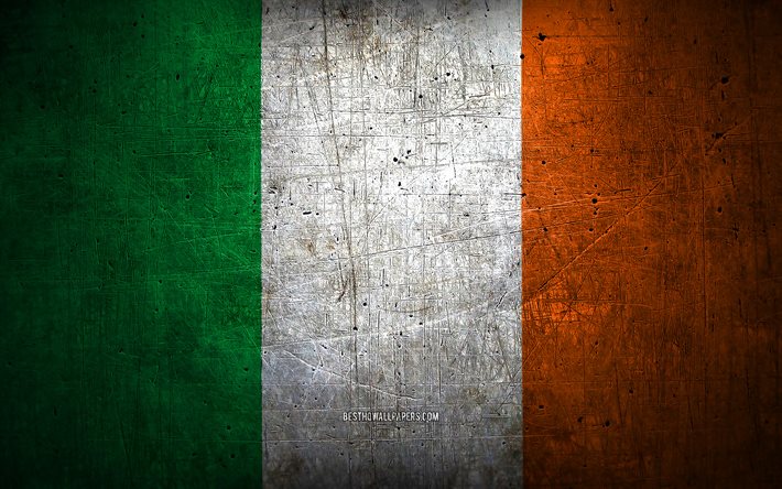 Bandeira do metal irland&#234;s, arte do grunge, pa&#237;ses europeus, Dia da Irlanda, s&#237;mbolos nacionais, bandeira da Irlanda, bandeiras do metal, Bandeira da Irlanda, Europa, Irlanda