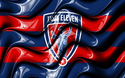 Indy Eleven -lippu, 4k, siniset ja punaiset 3D-aallot, USL, amerikkalainen jalkapallojoukkue, Indy Eleven -logo, jalkapallo, Indy Eleven FC