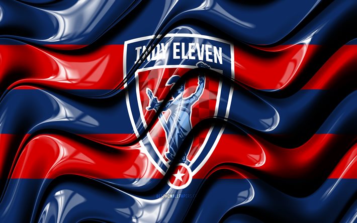 Drapeau Indy Eleven, 4k, vagues 3D bleues et rouges, USL, &#233;quipe de football am&#233;ricaine, logo Indy Eleven, football, Indy Eleven FC