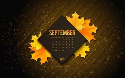 2021 September Calendar, 4k, black lines autumn background, September 2021 Calendar, 2021 concepts, September, autumn background