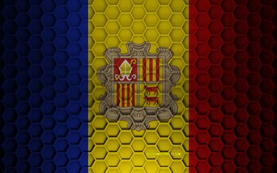 Drapeau d&#39;Andorre, texture d&#39;hexagones 3d, Andorre, texture 3d, drapeau d&#39;Andorre 3d, texture m&#233;tallique, drapeau d&#39;Andorre