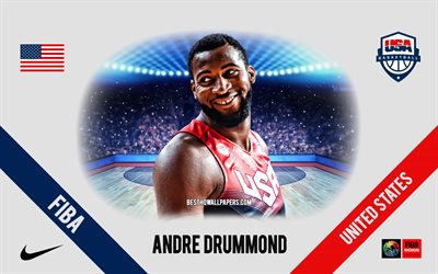 Andre Drummond, Yhdysvaltain koripallojoukkue, amerikkalainen koripallopelaaja, NBA, muotokuva, USA, koripallo