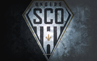 Angers SCO, French football team, white background, Angers SCO logo, grunge art, Ligue 1, France, football, Angers SCO emblem