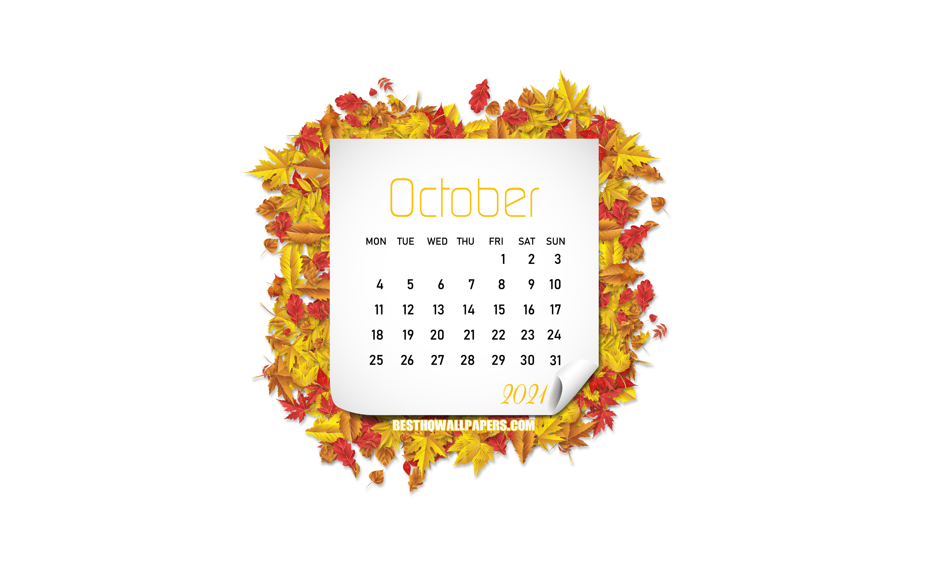 download-wallpapers-october-2021-calendar-4k-autumn-leaves-white