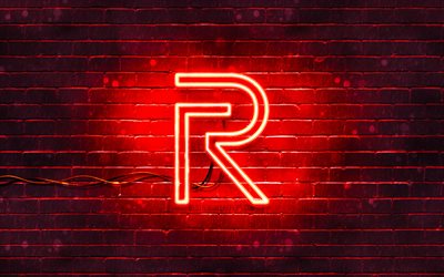 レルムの赤いロゴ, 4k, 赤レンガの壁, Realmeロゴ, お, Realmeネオンロゴ, 本当の私